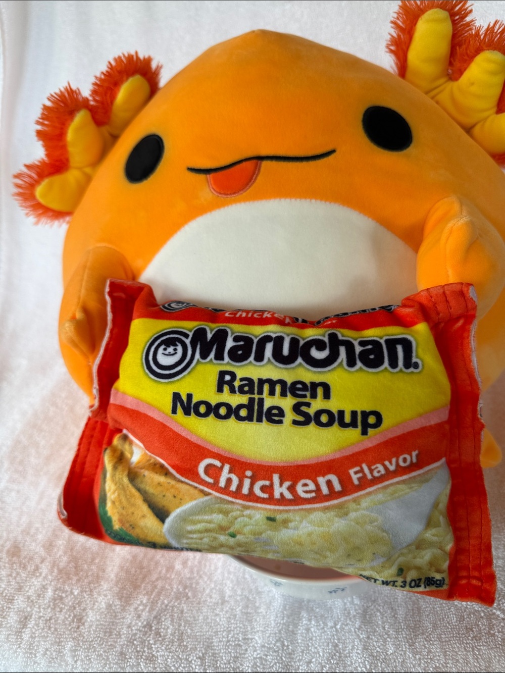 Siri Snackles Albie Axolotl Plush Toy with Maruchan Ramen Accessory